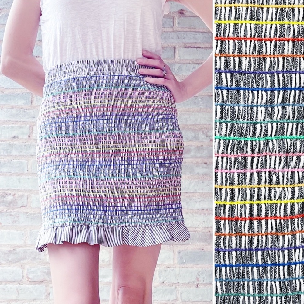 Storia Smocked Skirt Rainbow Stretch Elastic Bodycon Bandage Pull on Mini